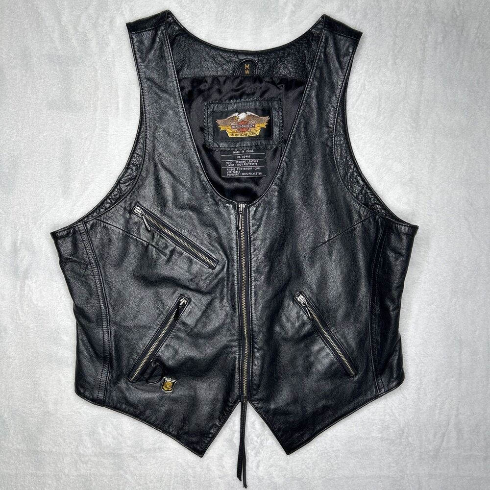 Harley Davidson 90s Women’s Medium Black Leather Vest Lace Up
